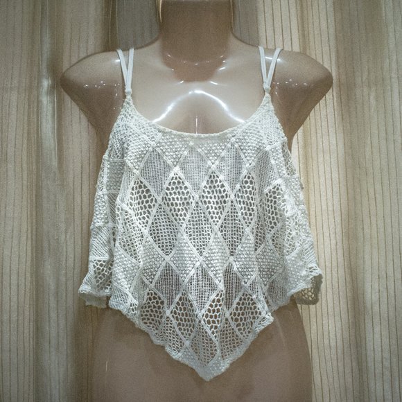 Off White Cotton Crochet Knit Flare Crop top (M) - NWOT - Picture 3 of 8